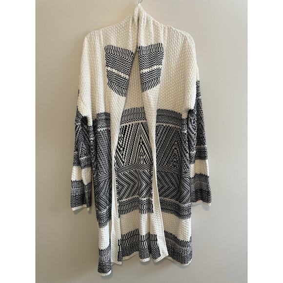 Lucky Brand Size M Blue Cream Long Cardigan Sweater Western Boho Aztec - Picture 1 of 6